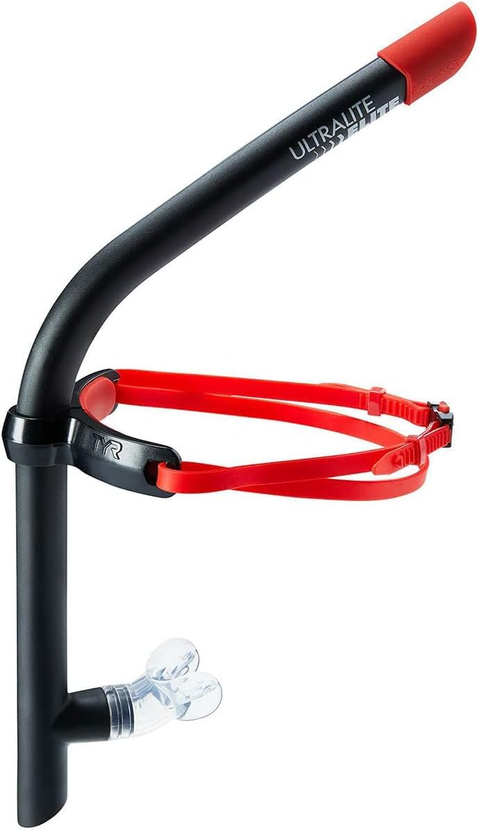 TYR Ultralite Elite Swim Snorkel - Adult Snorkeling Gear for Swimming Training - Ultra-Lightweight and Comfortable for Body Alignment Exercises - Black/Red - Image 1